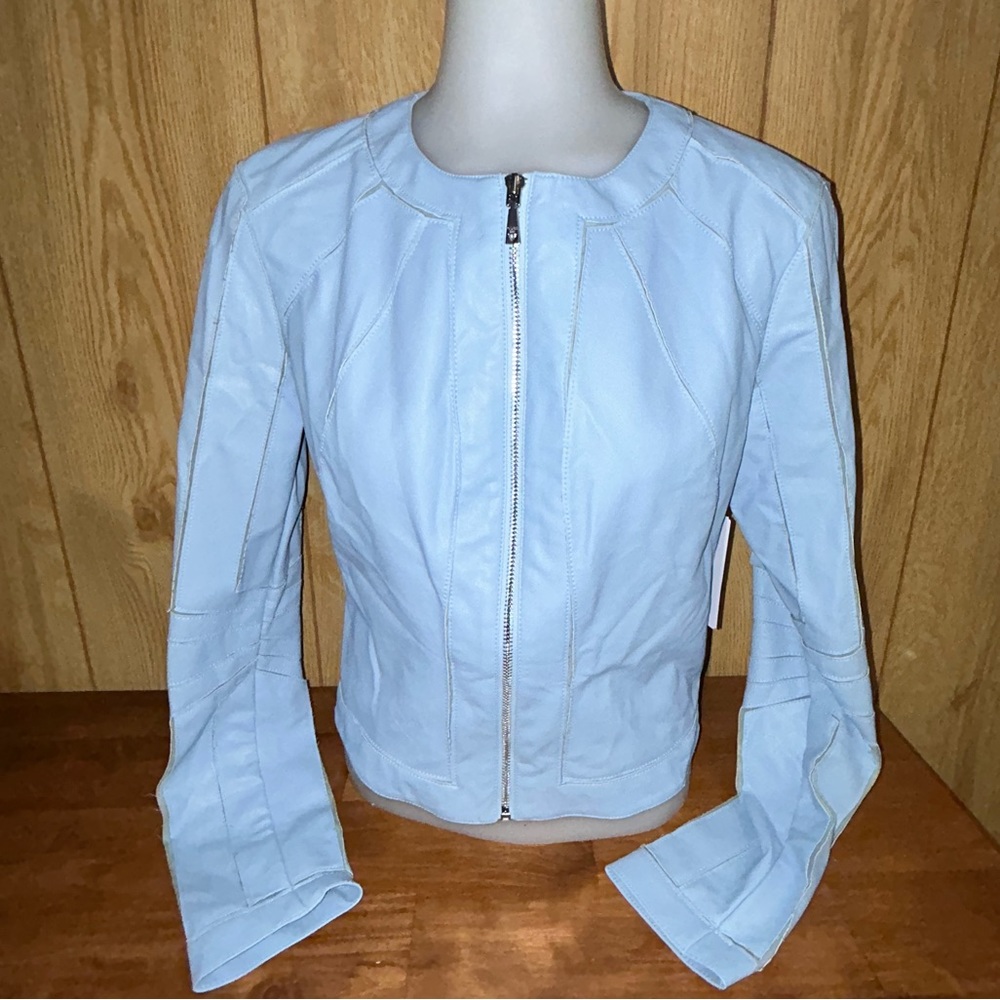 NWT Guess Blue Moto Faux Leather Jacket Size M